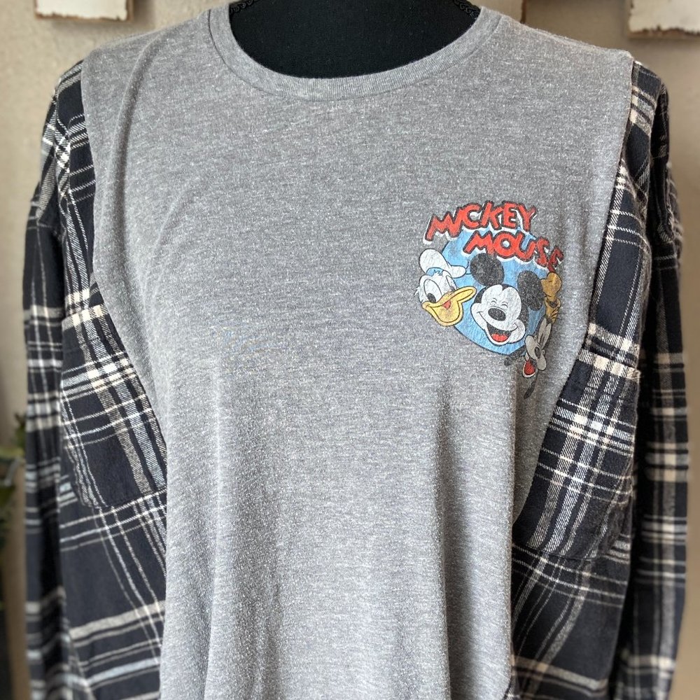 Disney Mickey Donald and Goofy Refashioned Upcycled Flannel ~S/M See Measurement